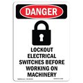 Signmission OSHA Danger Sign, Lockout Electrical, 10in X 7in Rigid Plastic, 7" W, 10" L, Portrait OS-DS-P-710-V-1436